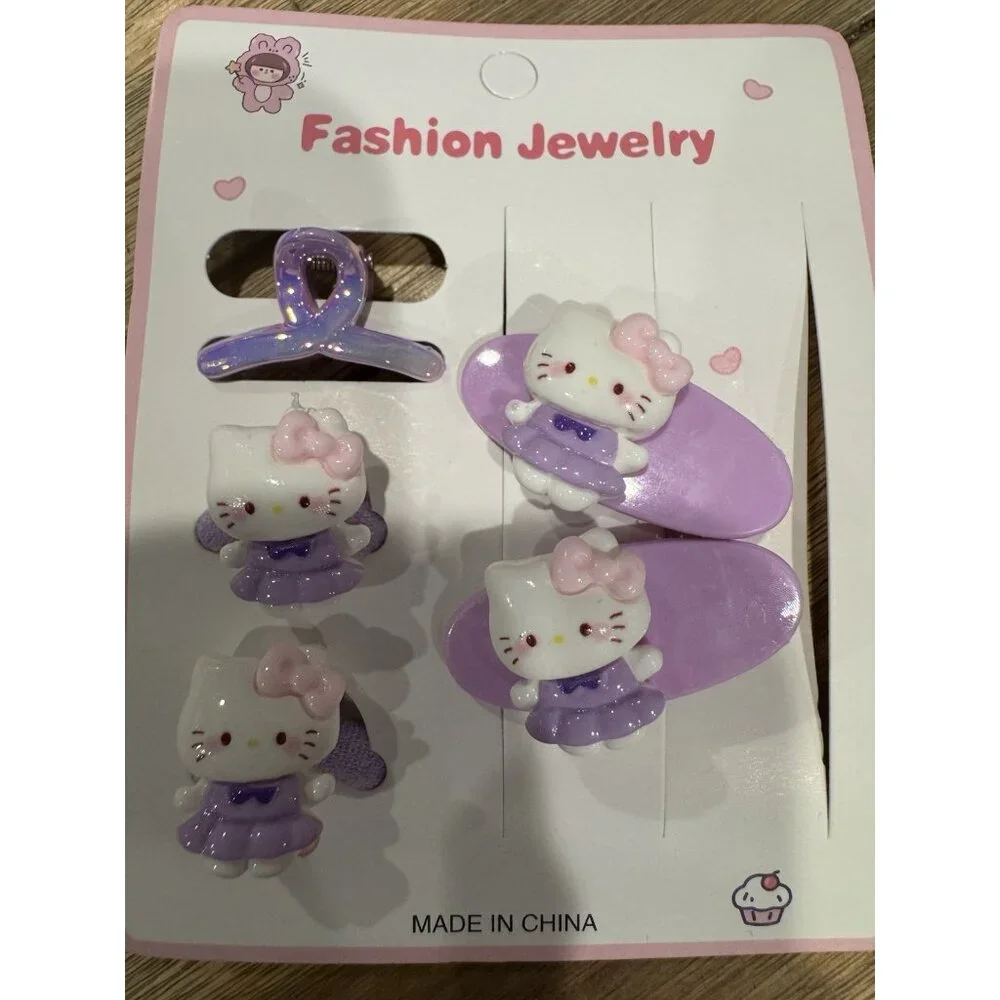 Hello Kitty Fashion Colorful Purple Pink Barrette Cute Hair Clip for Girls 5 PC